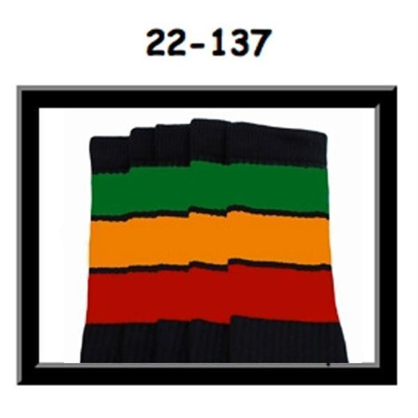 SKATERSOCKS 22" black style 22-137 wide rasta stripes