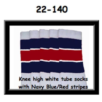 SKATERSOCKS 22" white style 22-140 navy blue/red