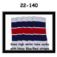 22" SKATERSOCKS white style 22-140 navy blue/red