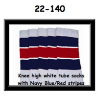 SKATERSOCKS 22" white style 22-140 navy blue/red