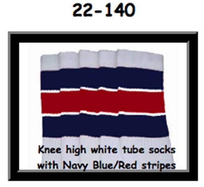 22" SKATERSOCKS white style 22-140 navy blue/red