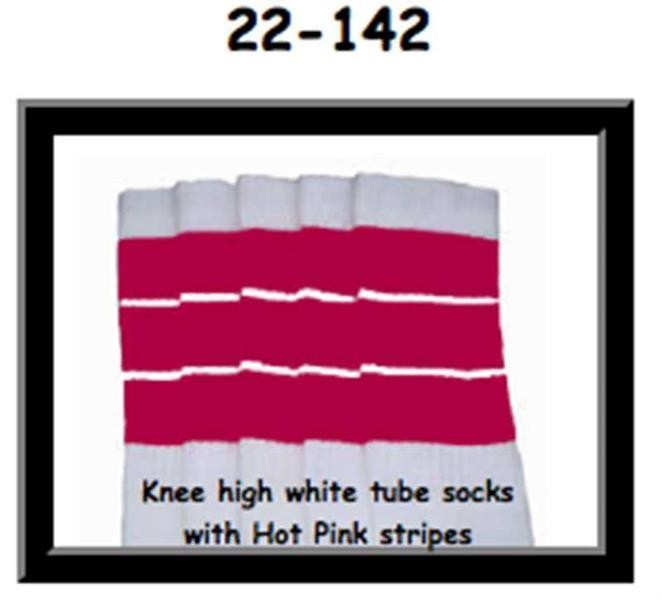 22" SKATERSOCKS white style 22-142 hot pink