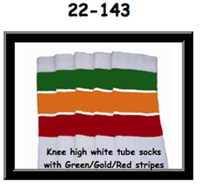 SKATERSOCKS 22" white style 22-143 green/gold/red