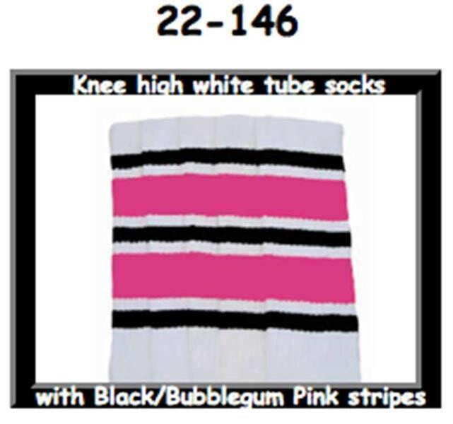SKATERSOCKS 22" white style 22-146 black/bubblegum pink