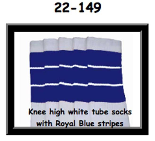 22" SKATERSOCKS white style 22-149 royal blue