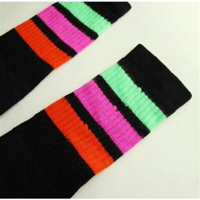 SKATERSOCKS 22" black style 22-156 neon green/orange stripes