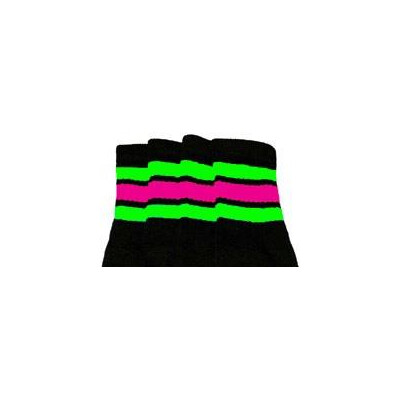 SKATERSOCKS 22" black style 22-158 neon green/hot pink stripes