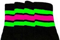 SKATERSOCKS 22" black style 22-158 neon green/hot pink stripes