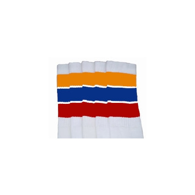 22" SKATERSOCKS white style 22-159 gold/royalblue/red stripes