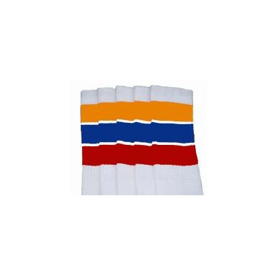 SKATERSOCKS 22" white style 22-159 gold/royalblue/red stripes