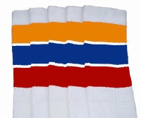 22" SKATERSOCKS white style 22-159 gold/royalblue/red stripes