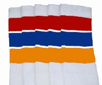 22" SKATERSOCKS white style 22-160 red/royalblue/gold stripes