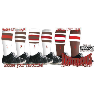 SKATERSOCKS 19" white style 19-905 brown/red stripes