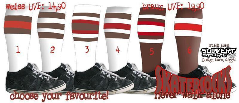 SKATERSOCKS 19" white style 19-905 brown/red stripes