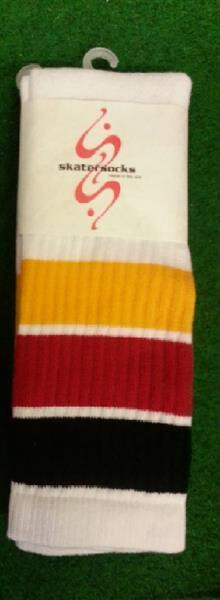 SKATERSOCKS 22" white style 22-906 black/red/yellow stripes