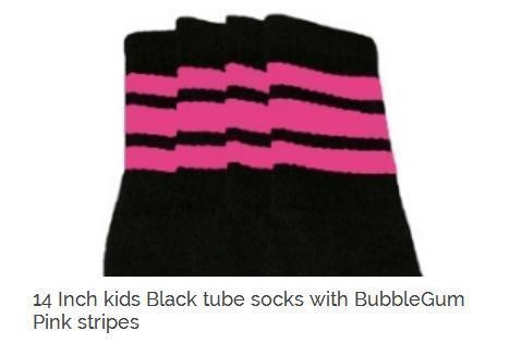 14" SKATERSOCKS black style 14-23 bubblegum pink stripes
