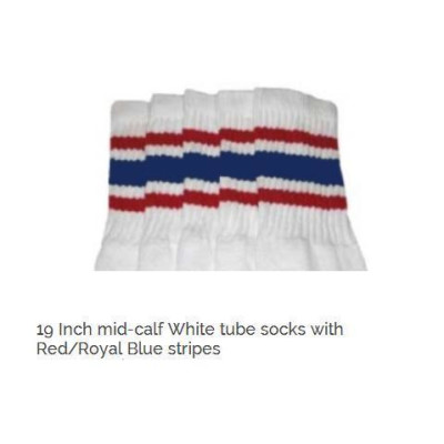 19 SKATERSOCKS white style 19-077 with red/royal blue stripes