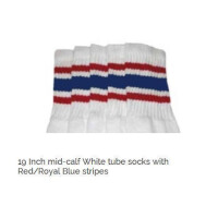 SKATERSOCKS 19" white style 19-077 with red/royal...