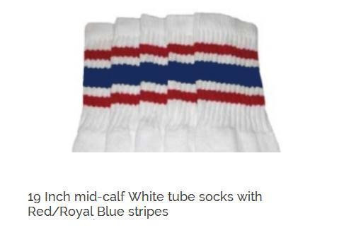 19" SKATERSOCKS white style 19-077 with red/royal blue stripes