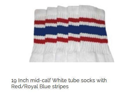 SKATERSOCKS 19" white style 19-077 with red/royal blue stripes