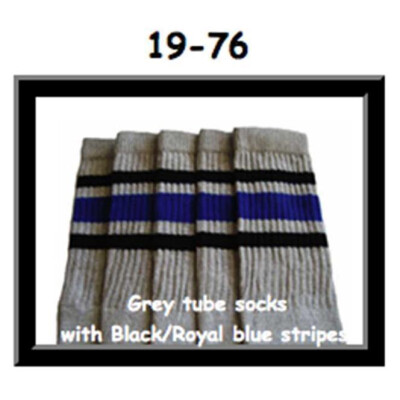 SKATERSOCKS 19" grey style 19-076 black/royal blue stripes