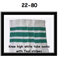 SKATERSOCKS 22" white style 22-080 teal stripes