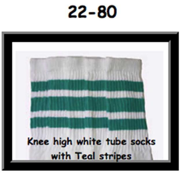 SKATERSOCKS 22" white style 22-080 teal stripes