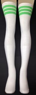 SKATERSOCKS 35" white style 35-49 Neon Green Stripes 1