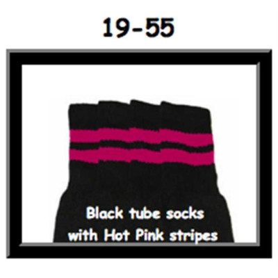 19" SKATERSOCKS black style 19-055 hot pink stripes 