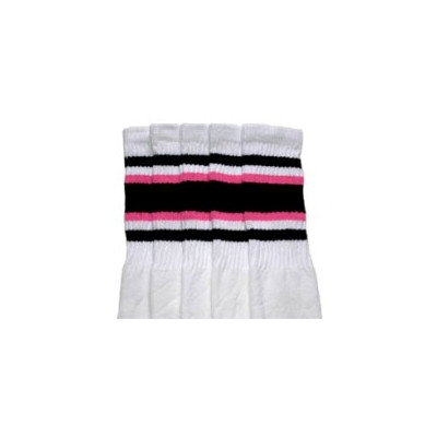 22 SKATERSOCKS white style 22-004 black/bubblegum pink stripes 