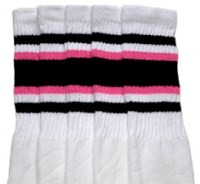 22" SKATERSOCKS white style 22-004 black/bubblegum pink stripes 