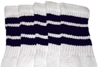 22" SKATERSOCKS white style 22-005 navy blue stripes 