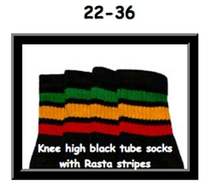 22" SKATERSOCKS black style 22-036 rasta stripes