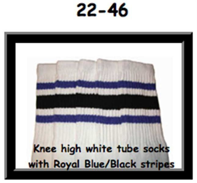 22" SKATERSOCKS white style 22-046 royal blue/black stripes 