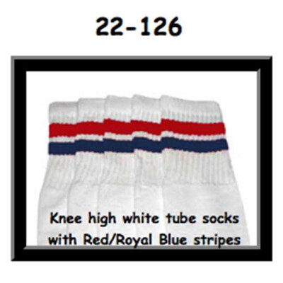SKATERSOCKS 22" white style 22-126 red / royal blue stripes