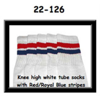 SKATERSOCKS 22" white style 22-126 red / royal blue...