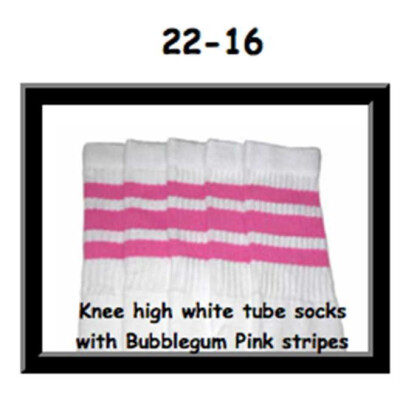 SKATERSOCKS 22" white style 22-016 bubblegum pink stripes