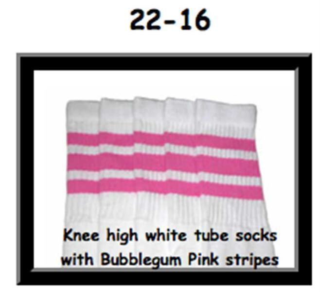 SKATERSOCKS 22" white style 22-016 bubblegum pink stripes