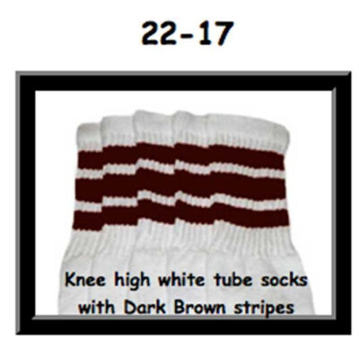 SKATERSOCKS 22" white style 22-017 dark brown stripes