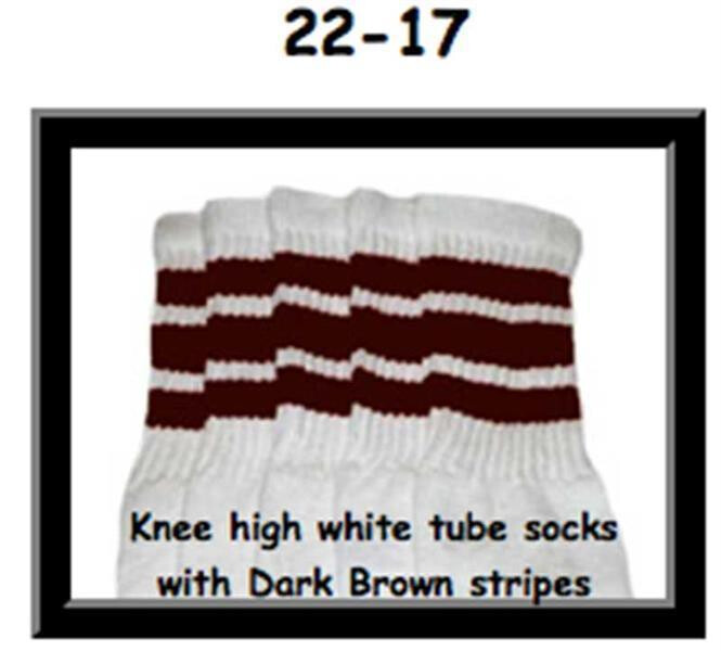 SKATERSOCKS 22" white style 22-017 dark brown stripes