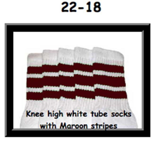 22" SKATERSOCKS white style 22-018 maroon stripes