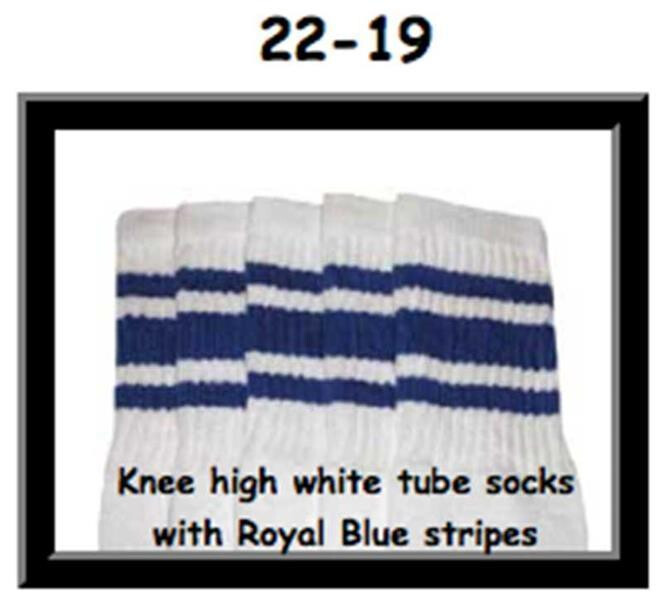 SKATERSOCKS 22" white style 22-019 royal blue stripes