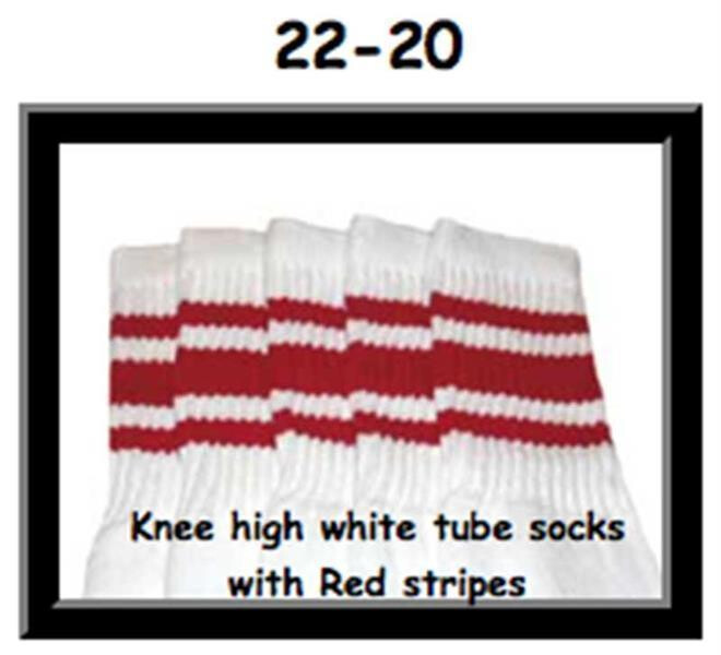 SKATERSOCKS 22" white style 22-020 red stripes