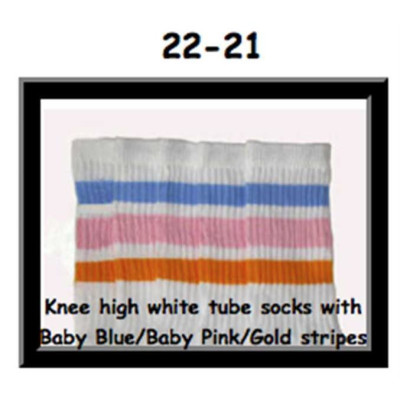 22 SKATERSOCKS white style 22-021 baby blue/baby pink/golden stripes