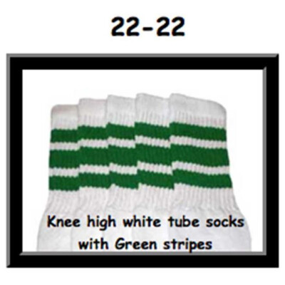 SKATERSOCKS 22" white style 22-022 green stripes
