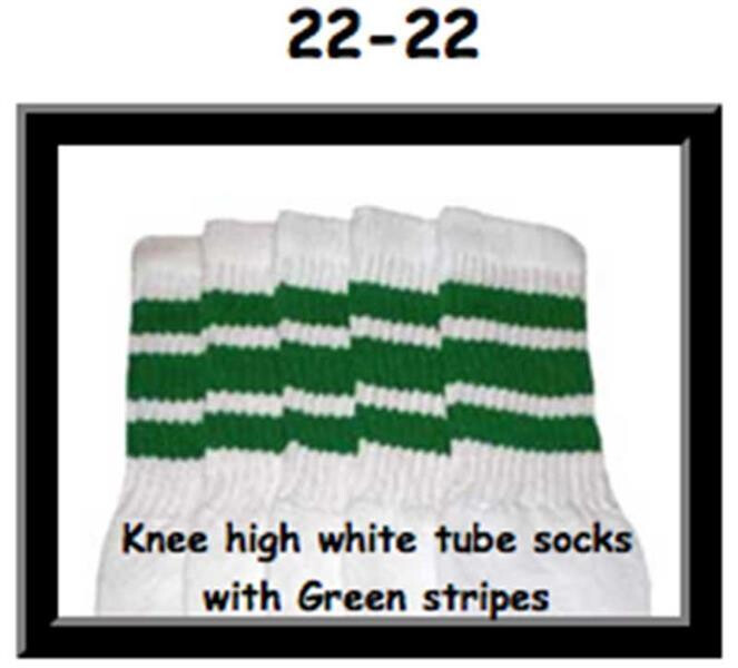 SKATERSOCKS 22" white style 22-022 green stripes