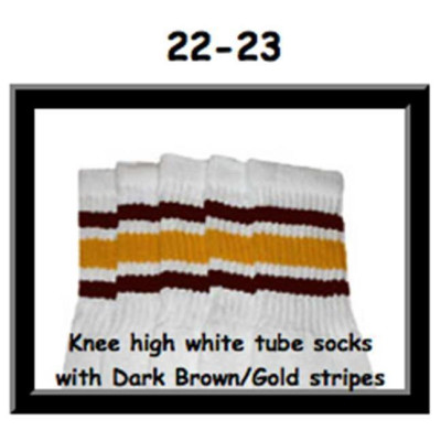 22" SKATERSOCKS white style 22-023 dark brown/gold stripes 