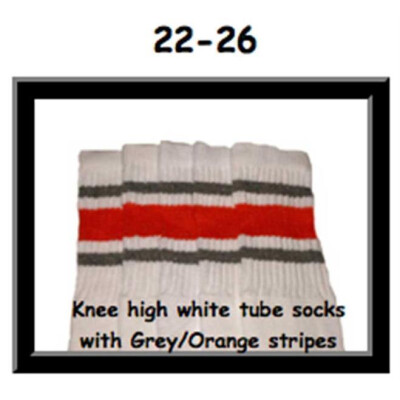 SKATERSOCKS 22" white style 22-026 grey/orange/grey stripes