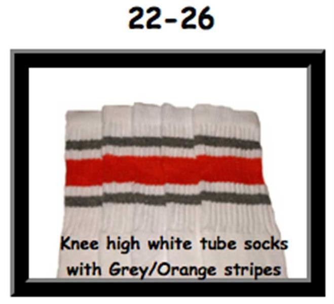 22" SKATERSOCKS white style 22-026 grey/orange/grey stripes 