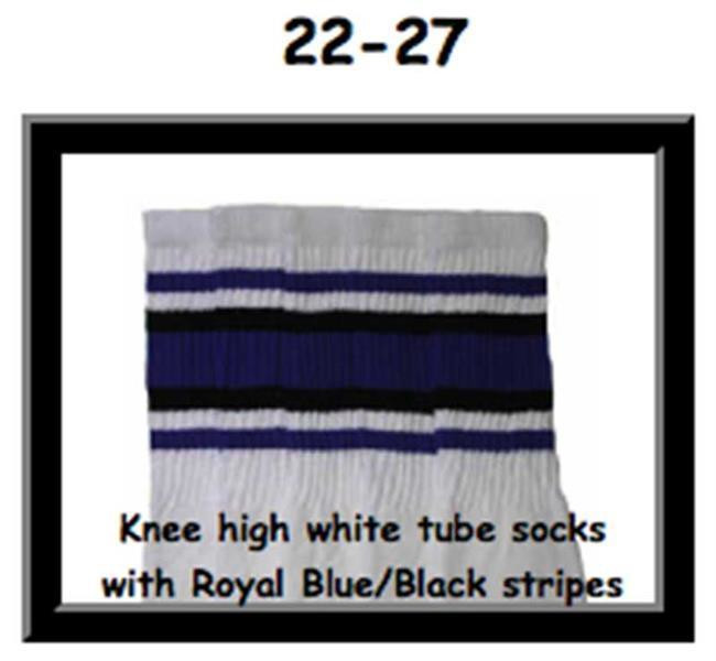 22" SKATERSOCKS white style 22-027 royal blue/black stripes 